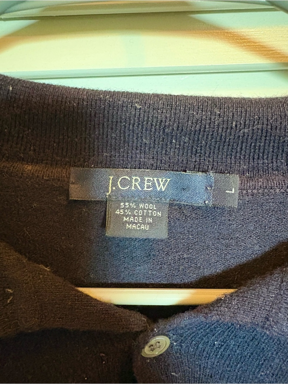 J. Crew Navy Blue Wool Polo Sweater — Men’s Large - Picture 4 of 9